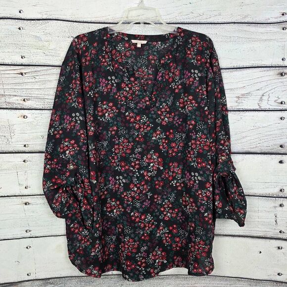 Maurices Black Floral Print Peasant Blouse 3X - Picture 1 of 8